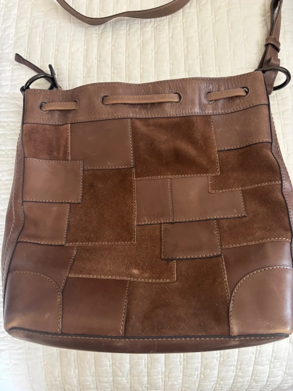 Frye Patchwork Leather Cognac Hobo Bag